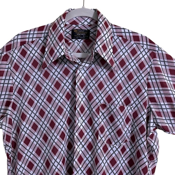 Vintage 70’s TOWNCRAFT Polyester Plaid Flare Dagger Collar Button Up Shirt Large - Picture 2 of 13